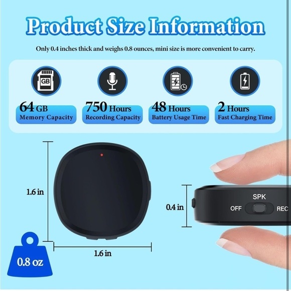 Brand New 64GB Digital Voice Recorder w/Playback 750 Hours Voice Portable Audio - Picture 3 of 14